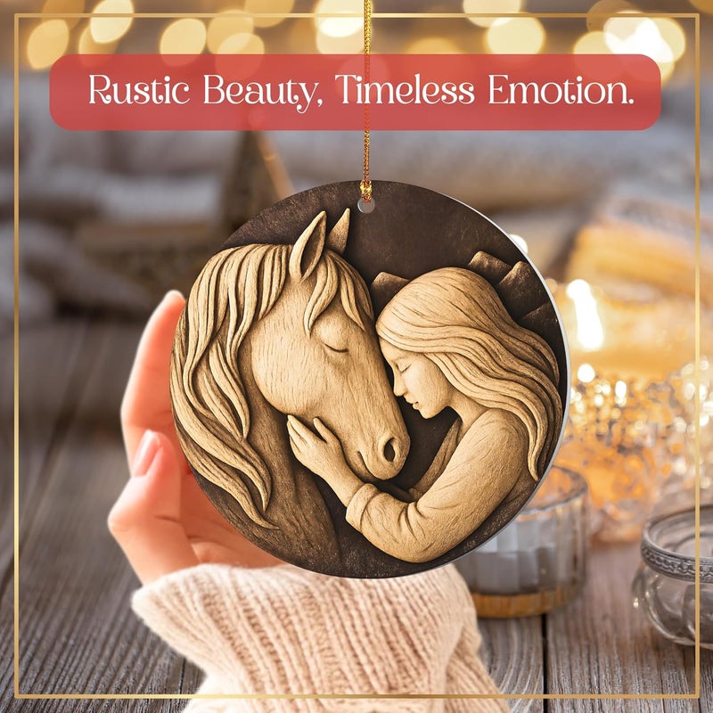 Hutato Horse Ornament for Christmas – Horses Gifts for Women, Girls, Acrylic Decoration, Hugging Horse Christmas Tree Ornaments, Horses Lover Gift, Xmas Tree Decoration, Rustic Farmhouse - Image 2